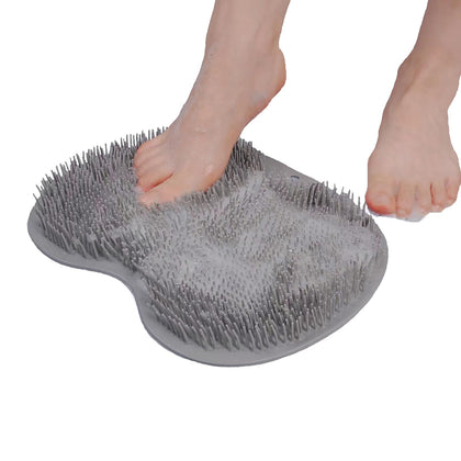 Shower Foot and Back Scrubber with Suction Cups,Wall Mounted Back Scrubber Silicone Exfoliating Soothes Tired Foot Clean Brush(Grey)