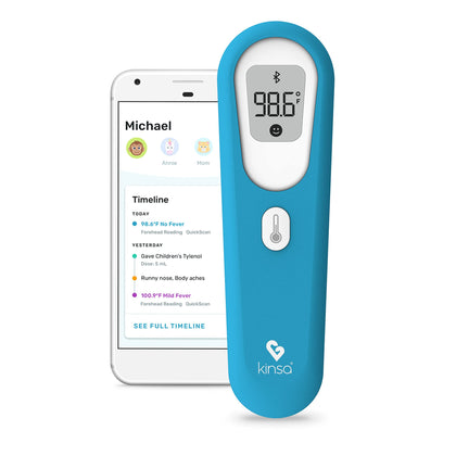 Kinsa QuickScan Smart Thermometer - No-Touch, Contactless Digital Forehead Thermometer for Babies, Kids, Adults - Works with a Smartphone App to Track Family Health & Offer Symptom Advice