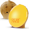 Wake Up Light Sunrise Alarm Clock for Kids, Heavy Sleepers, Bedroom, Full Screen with Sunrise/Sunset Simulation, Fall Asleep, Dual Alarms, FM Radio, Colorful Nihgt Lights, Natural Sounds, Wood Grain