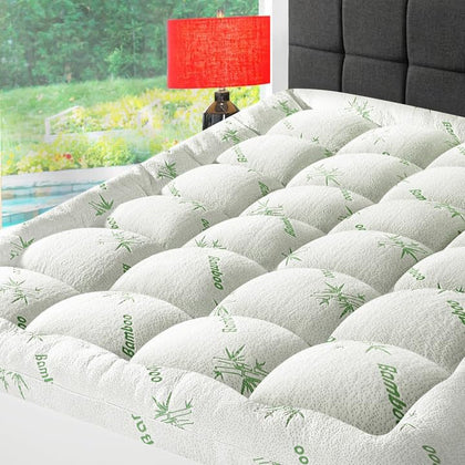 Shilucheng Bamboo Mattress Topper Queen Size,Cooling Mattress Pad for Back Pain,Quilted Fitted Extra Thick Breathable Pillow Top Mattress Cover with 8-21