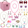 ShaqMars Little Girl Kids 3 Layer Lint Jewelry Box with Mirror and 35 Pieces Girl Princess Jewelry Dress Up Accessories Toy Playset Set