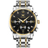 OLEVS Men Watches with Date Bussiness Watches for Male Luminous Quartz Mens Watches Waterproof with Stainless Steel Strap Stopwatch Timing Function (Silver Band Gold case Black dial)