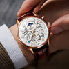 OLEVS Men Skeleton Watch Automatic Mechanical Dress Casual Brown Leather Moon Phase Luminous Waterproof Wrist Watches