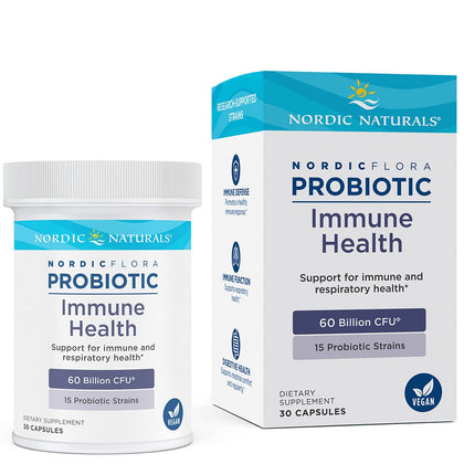 Nordic Naturals Nordic Flora Probiotic Immune Health, 30 Capsules, 15 Probiotic Strains for Immune and Digestive Health Support, Vegan, 30 Servings