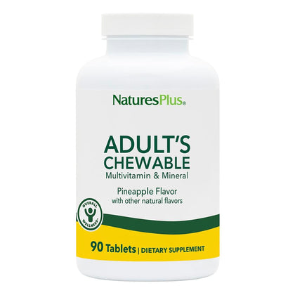 NaturesPlus Adult's Chewable Multivitamin - 90 Vegetarian Tablets - Pineapple Flavor - Natural Whole Foods Supplement for Overall Health, Energy - Gluten-Free - 90 Servings