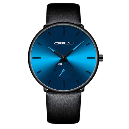 Mens Watches Ultra-Thin Minimalist Waterproof-Fashion Wrist Watch for Men Unisex Dress with Black Leather Band-Blue Hands Blue Face