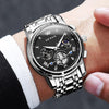 OUPINKE Mens Watches Fashion Sport WristWatches Black Multifunction Chronograph Analog Quartz Luminous Waterproof Calendar Stainless Steel Bracelet.