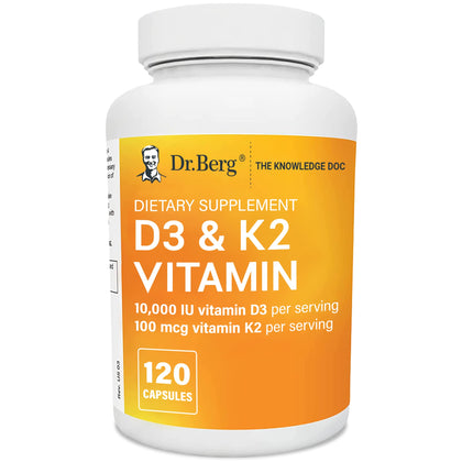 dr. berg's vitamin d3 k2 supplement w/mct oil - includes 10,000 iu of vitamin d3, 100 mcg mk7 vitamin k2, purified bile salts, zinc & magnesium for ultimate absorption - 120 capsule (expiry 11/30/2025)