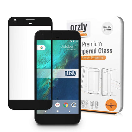 google pixel screen protector, orzly 2.5d pro-fit tempered glass screen protector for google pixel phone (5 inch model - 2016) - transparent with charcoal black rim