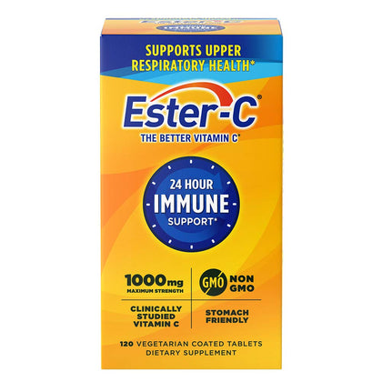 Ester-C Vitamin C 1000 mg Coated Tablets, 120 Count, Immune System Booster, Stomach-Friendly Supplement, Gluten-Free