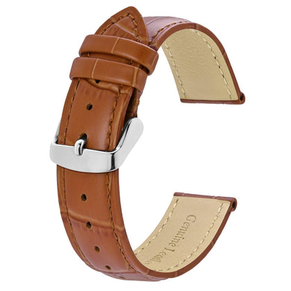 BISONSTRAP Watch Bands 20mm, Alligator Embossed Leather Watch Straps, Toffee Brown with Silver Buckle