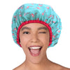 Reusable Shower Cap & Bath Cap & Lined, Oversized Waterproof Shower Caps Large Designed for all Hair Lengths with PEVA Lining & Elastic Band Stretch Hem Hair Hat - Fashionista Flamingo Party