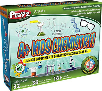 Playz A+ Kids Chemistry Set - Stem Activities & Science Kits for Kids Age 8-12+, with 32+ Experiments & 27+ Tools - Discovery Science Educational Toys & Gifts for Boys, Girls, Teenagers & Kids