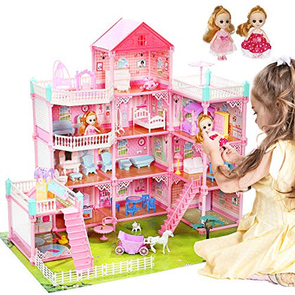 Huge Doll House Dollhouse with Light, Gift for Girls