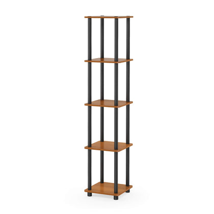 FURINNO Turn-N-Tube 5-Tier Corner Square Rack Display Shelf, Round, Light Cherry/Black