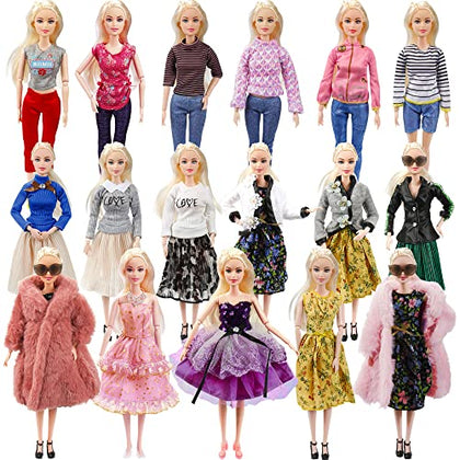 PURPERCAT 26 Pack Doll Clothes and Accessories - 1 Winter Coat 1 Jacket 4 Fashion Dresses Clothes 5 Top and 5 Pants 10 Pairs Shoes, Size Suit for11 Inch Doll