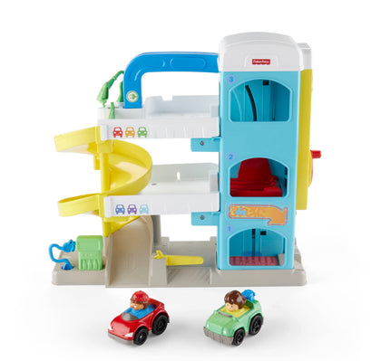 Fisher-Price Little People Toddler Toy Helpful NeighborÂs Garage Playset with Spiral Ramp and 2 Wheelies Cars for Ages 18+ Months