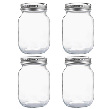 YINGERHUAN Glass Regular Mouth Mason Jars, 16 oz Clear Glass Jars with Silver Metal Lids for Sealing, Canning Jars for Food Storage, Overnight Oats, Dry Food, Snacks, Candies, DIY Projects (4PACK)