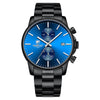 GOLDEN HOUR Men's Watches with Stainless Steel and Metal Casual Waterproof Chronograph Quartz Watch, Auto Date in Blue Face with Silver Hands