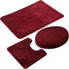 MIFXIN Bathroom Rug Set 3 Piece Anti-Slip Soft Bath Mats Rectangular Floor Mat Shower Rug, U-Shaped Area Rug, Toilet Lid Cover (Red)