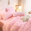 HAIHUA Luxury Plush Shaggy Duvet Cover Flannel Velvet Bedding (1 Faux Fur +2 Pillowcases) Fluffy Comforter Bed Sets 3 Pieces,Zipper Closure (Pink, Queen)