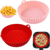 Air Fryer Reusable Silicone Pot Compatible with Air Fryer Basket | Non-Stick Silicone Air Fryer Liners with Ear Handles | Air Fryer Accessories, Round Air Fryer Oven Pot Food Grade (Red)