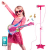 TAKIHON Guitar and Microphone Set for Kids,Guitar Toys with Music&Colorful Light,Adjustable Height Microphone with Stand,Karaoke Toys Gift for Boy,Girls,Toddlers(Red)-Upgraded