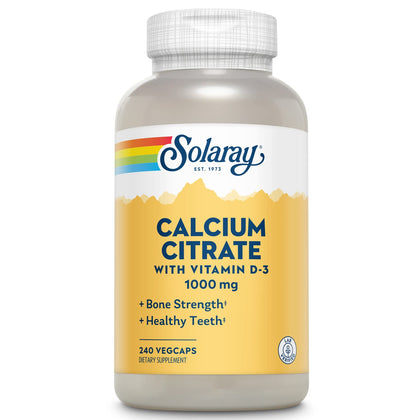 Solaray Calcium Citrate w/Vitamin D3 1000mg, Healthy Bones & Teeth, Heart, Muscle & Nerve Support, 60 Serv, 240 VegCaps