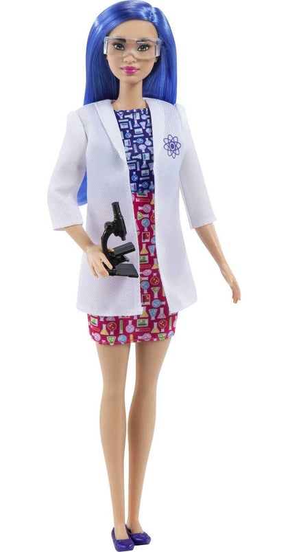 Barbie Scientist Fashion Doll with Blue Hair, Lab Coat & Flats, Microscope Accessory