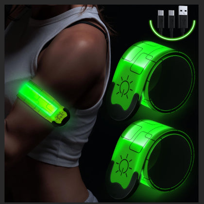 Simket LED Armband Rechargeable for Running Walking at Night (2 Pack), Running Lights for Runners, Running Lights, High Visibility Reflective Running Gear Adjustable Light Up Bands for Men Women Kids