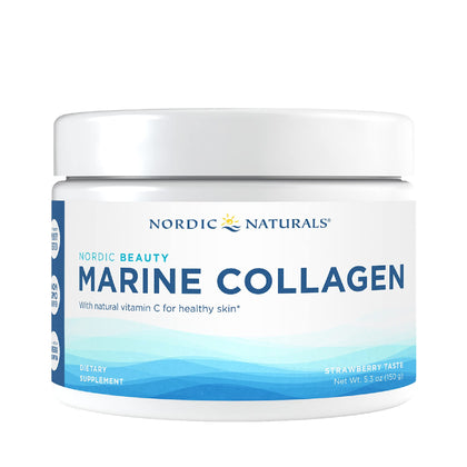 Nordic Naturals Nordic Beauty Marine Collagen Powder, Strawberry - 5.29 Ounces - Collagen Powder Supplement for Healthy Skin, Joints, and Bones, Vitamin C for Antioxidant Support - 30 Servings