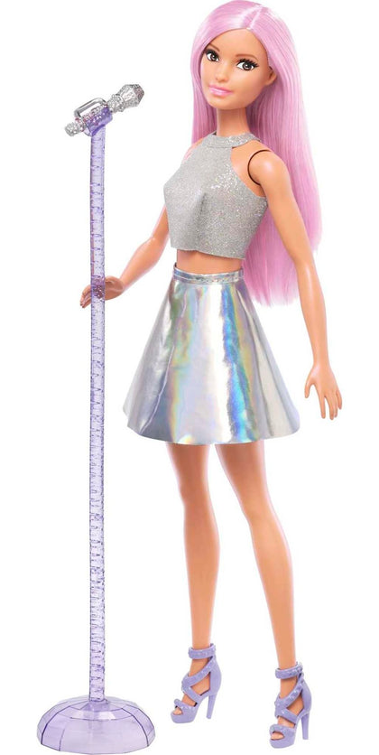 Barbie Pop Star Fashion Doll with Pink Hair & Brown Eyes, Iridescent Skirt & Microphone Accessory