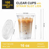 VITEVER [100 Sets - 16oz] Plastic Cups with Lids and Straws, Disposable Cups for Iced Coffee, Smoothie, Milkshake, Cold Drinks - Clear