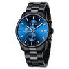 GOLDEN HOUR Men's Watches with Stainless Steel and Metal Casual Waterproof Chronograph Quartz Watch, Auto Date in Blue Face with Silver Hands