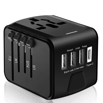 whzld international travel power adapter w/high speed 2.4a usb, 3.0a type-c wall charger, european adapter travel power adapter wall charger for uk, eu, au, asia covers 220+ (black 1)