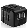 Whzld International Travel Power Adapter W/High Speed 2.4A USB, 3.0A Type-C Wall Charger, European Adapter Travel Power Adapter Wall Charger for UK, EU, AU, Asia Covers 220+ (black 1)