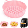 Air Fryer Reusable Silicone Pot Compatible with Air Fryer Basket | Non-Stick Silicone Air Fryer Liners with Ear Handles | Air Fryer Accessories, Round Air Fryer Oven Pot Food Grade (Pink)