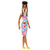 Barbie Fashionistas Doll #210 with Brown Hair in Bun, Wearing Colorful Crochet Halter Dress, Sunglasses and Sandals