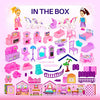 Dollhouse w/Princesses, 4 Unicorns and Dog Dolls - Pink/Purple Dream House Toy for Little Girls - 4 Rooms w/Garden, Furniture and Accessories - Girls Ages 3-6 (2 Princesses)