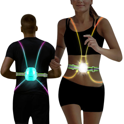 Running Vest for Women, Reflective Running Lights Vest for Night Runners, Running Accessories High Visibility Vest, Safety Reflective Belt for Men, Reflector Running Gear- IPX5 Waterproof