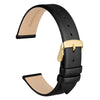 WOCCI 18mm Lug Width, Elegant Watch Band, Genuine Leather Replacement Strap with Gold Buckle (Black)