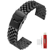 SINAIKE Super Brushed & Polished 3D Solid Black Stainless Steel Watch Bracelet Band 20mm Security Double Deployment Buckle