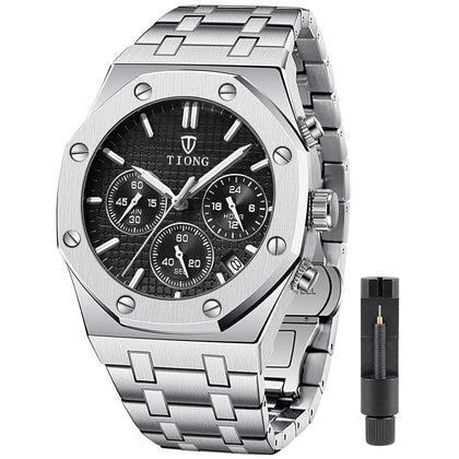 Tiong Business Men Watches Luxury Brand Quartz Watch Mens Stainless Steel Waterproof Wristwatch