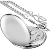 Realpoo Smooth Silver Color Men's Quartz Pocket Watch, Arabic Numeral Scale Men's Pocket Watch, Quartz Pocket Watch with Chain for Men- Silver