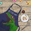 MHJY Kids Apron Chef Hat Set for Boys Dinosaur Aprons with Adjustable Strap 2 Pockets,Child Apron for Cooking Baking,Dark Blue,Small (3-7 Years)