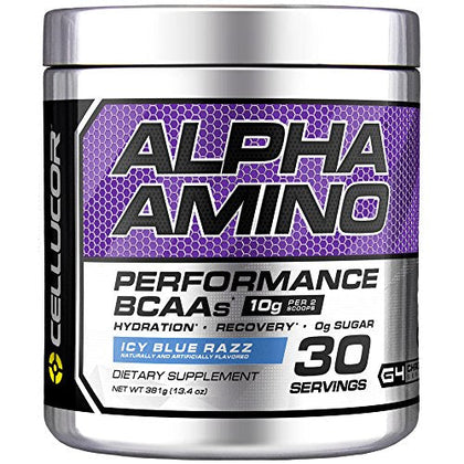 Cellucor Alpha Amino EAA & BCAA Powder | Branched Chain Essential Amino Acids + Electrolytes | Icy Blue Razz | 30 Servings