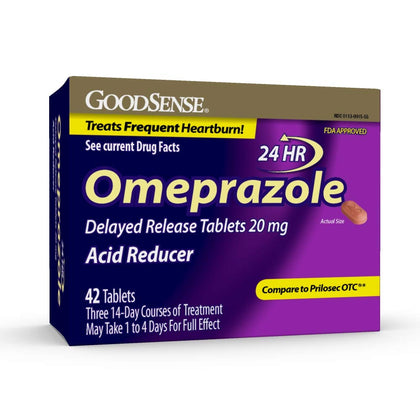 goodsense omeprazole delayed release tablets 20 mg, stomach acid reducer for frequent heartburn treatment,brown 42 count (expiry 9/30/2025)