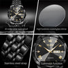 OLEVS Watch for Men Diamond Business Dress Analog Quartz Stainless Steel Waterproof Luminous Date Two Tone Luxury Casual Wrist Watch Black