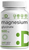 Magnesium Glycinate 500mg, 240 Veggie Capsules | Chelated | Highly Purified Essential Trace Mineral for Muscle, Joint, Heart, & Digestive Health