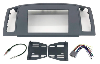 Custom Install Parts Double Din Navigation Radio Bezel Dash Install Kit with Standard Wiring Harness and Antenna Adapter - Grey Compatible with Jeep Grand Cherokee 2005-2007